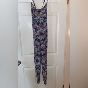 Aerie Offline Blue Floral Cross Back Athletic Bodysuit Jumpsuit